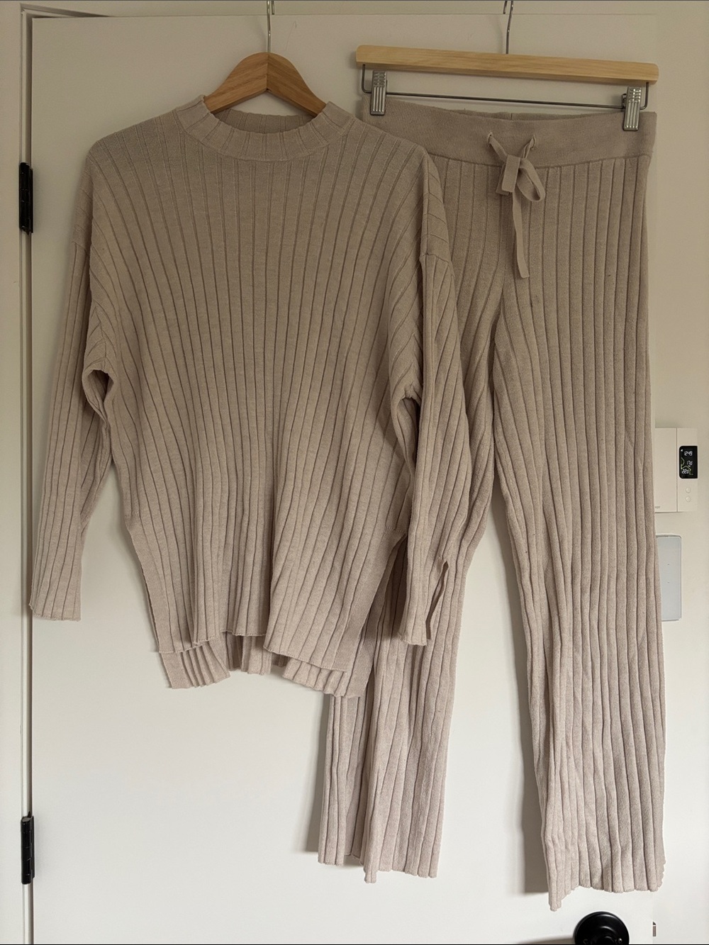 H&M Beige Ribbed Knit Kids Pajama Set